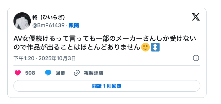 业界最好的刺青妹：虽然没引退、但没片子可拍⋯