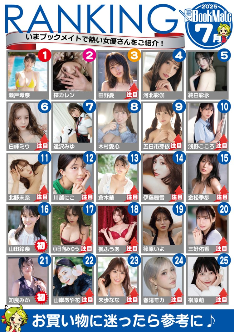 【BookMate】2025《7月最畅销AV女优TOP 100》，Ｌ罩杯的她一举攻上第3！