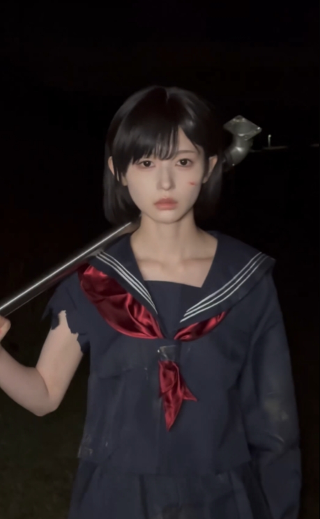 Coser真实还原《沉默之丘f》深水雏子！随手拿武器给人最强女高中生氛围！